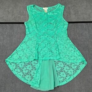 January 7 Mint Green Floral Lace High Low Sleeveless Top T14074 Large Y2K